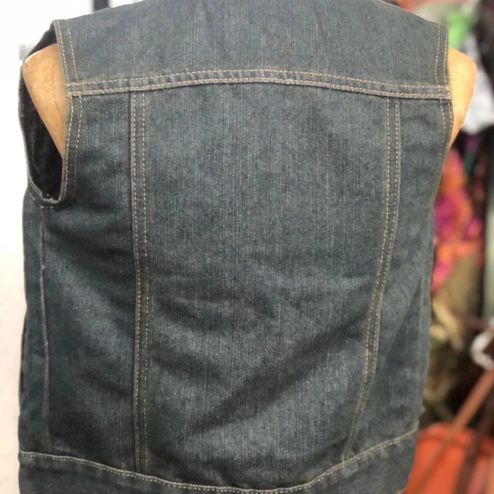 Red Ape - retro denim vest - with original tags- pockets- contrast stitch - XS